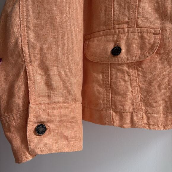 J Jill Large Linen Utility Safari Jacket Lightweight Soft Orange Resort Boho - Picture 4 of 11